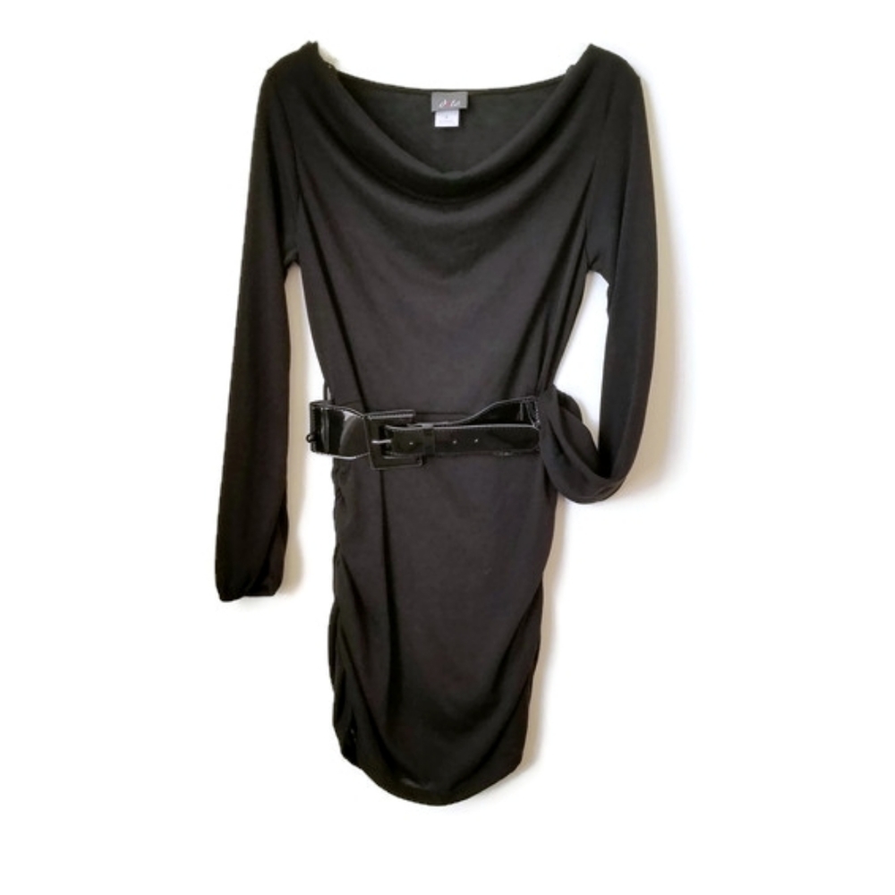 Dots Black Mini Sweater Dress w Belt Small